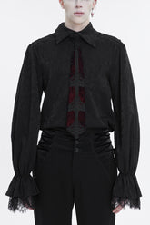 Black Lapel Collar Puff Sleeved Lace Hem Men's Gothic Shirt